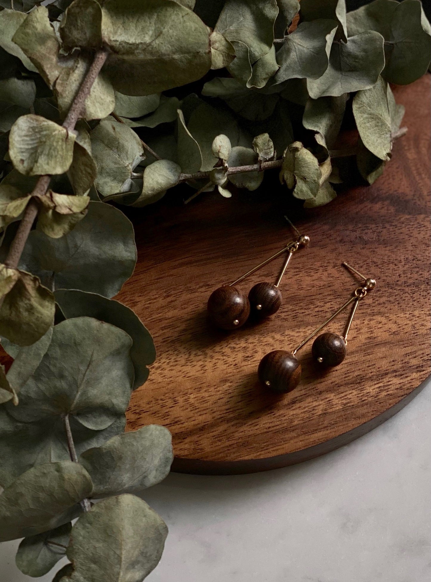 Wooden Ball Earrings - Gemini
