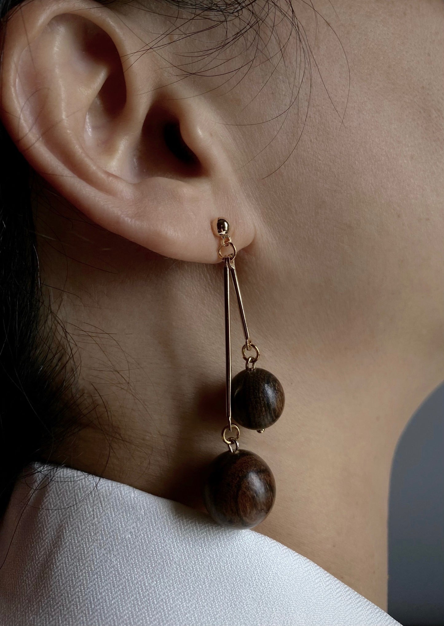 Wooden Ball Earrings - Gemini