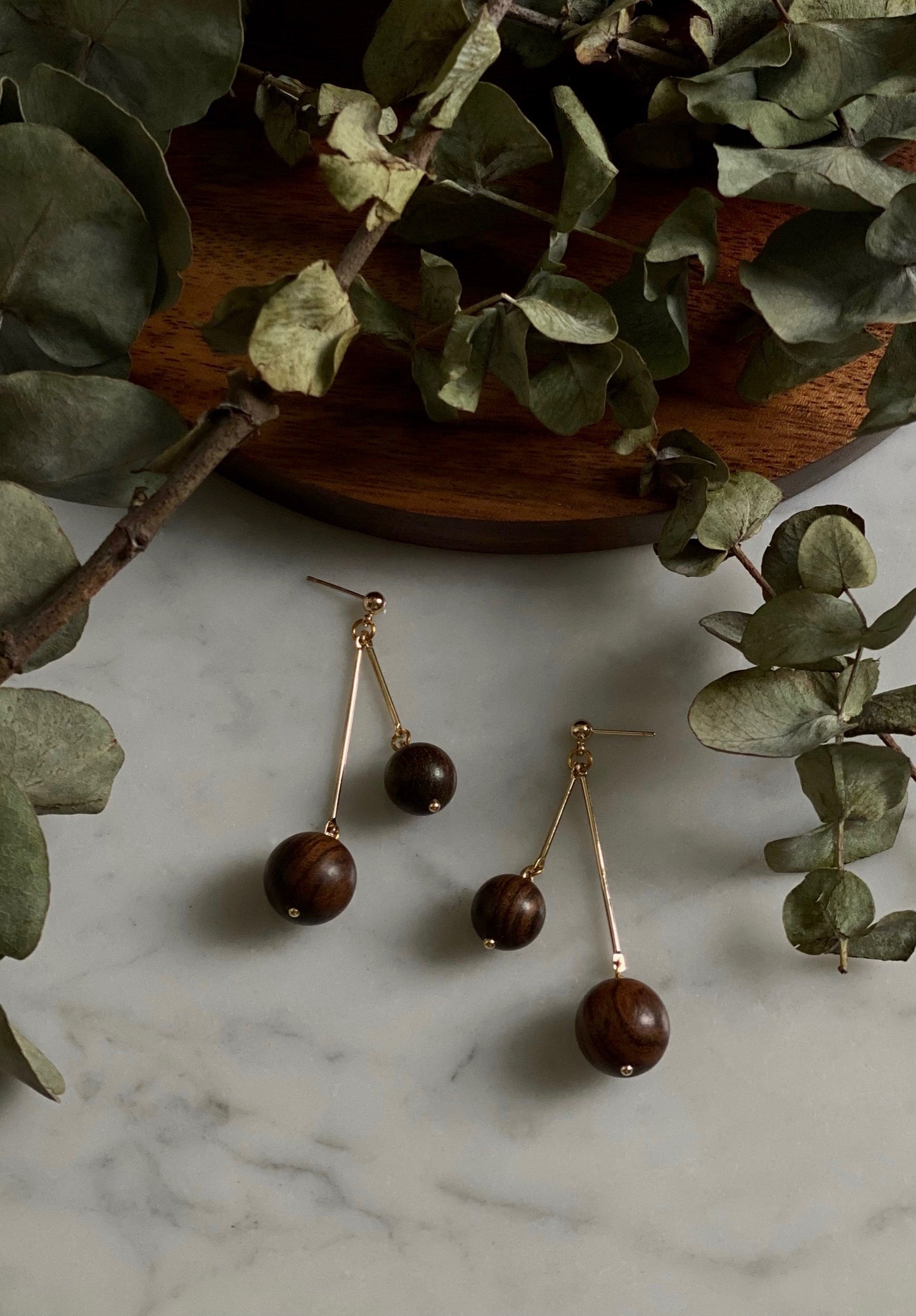 Wooden Ball Earrings - Gemini